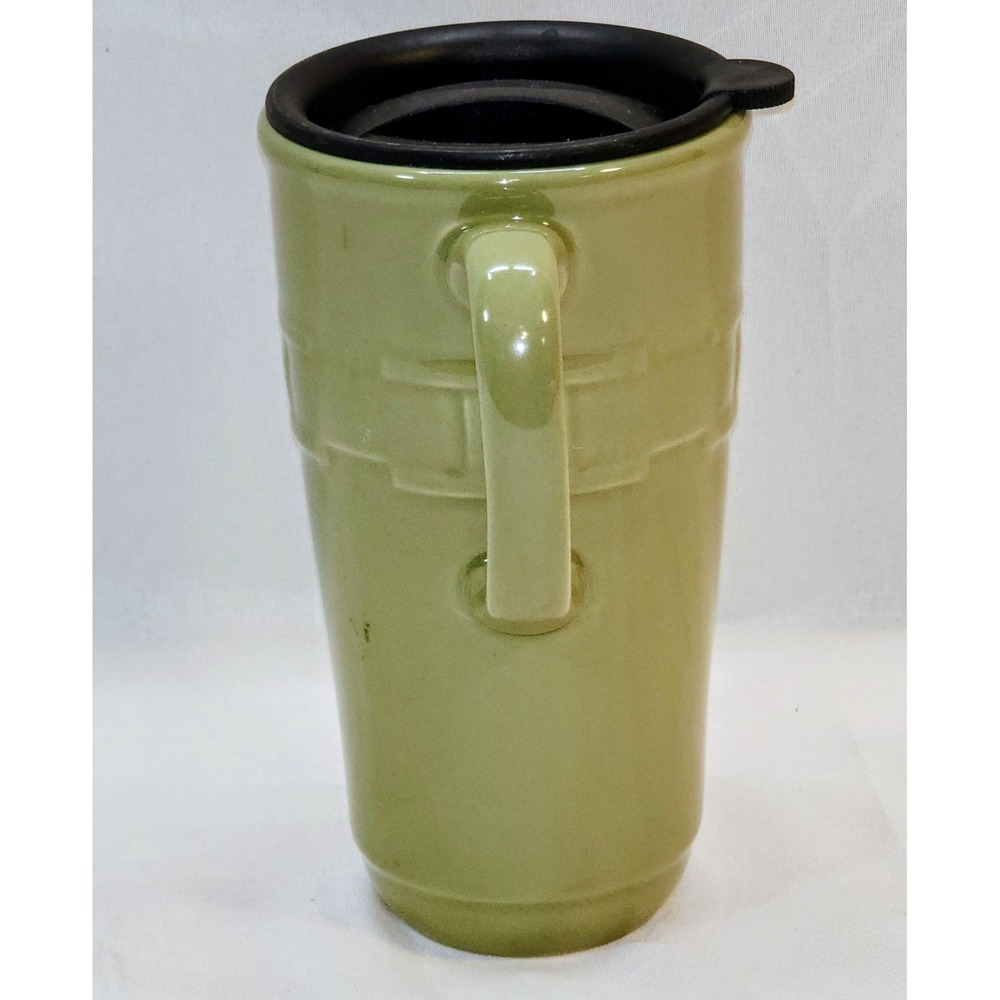 LONGABERGER POTTERY Woven Traditions Tall Sage Green Travel Coffee Mug With Lid - Picture 3 of 8